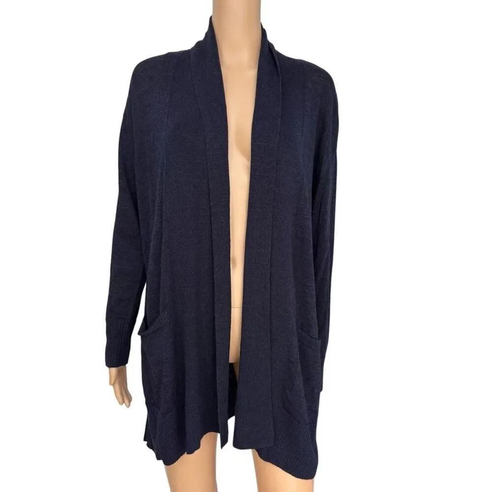 Talbots linen/cotton blend open front cardigan duster pockets size L
